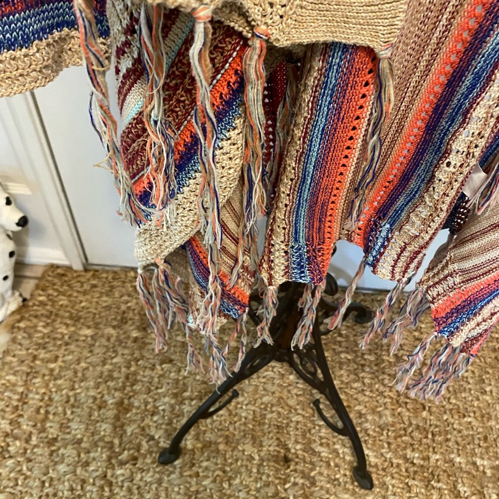 Boho Colorful Stripe Open Knit Open Front Cardiga… - image 6